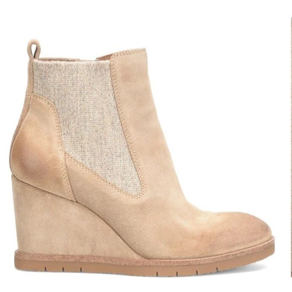 Sofft Women's Monica Wedge Booties Sz 8 M Barley Suede‎ Tan Side Zip Ankle - Picture 2 of 4